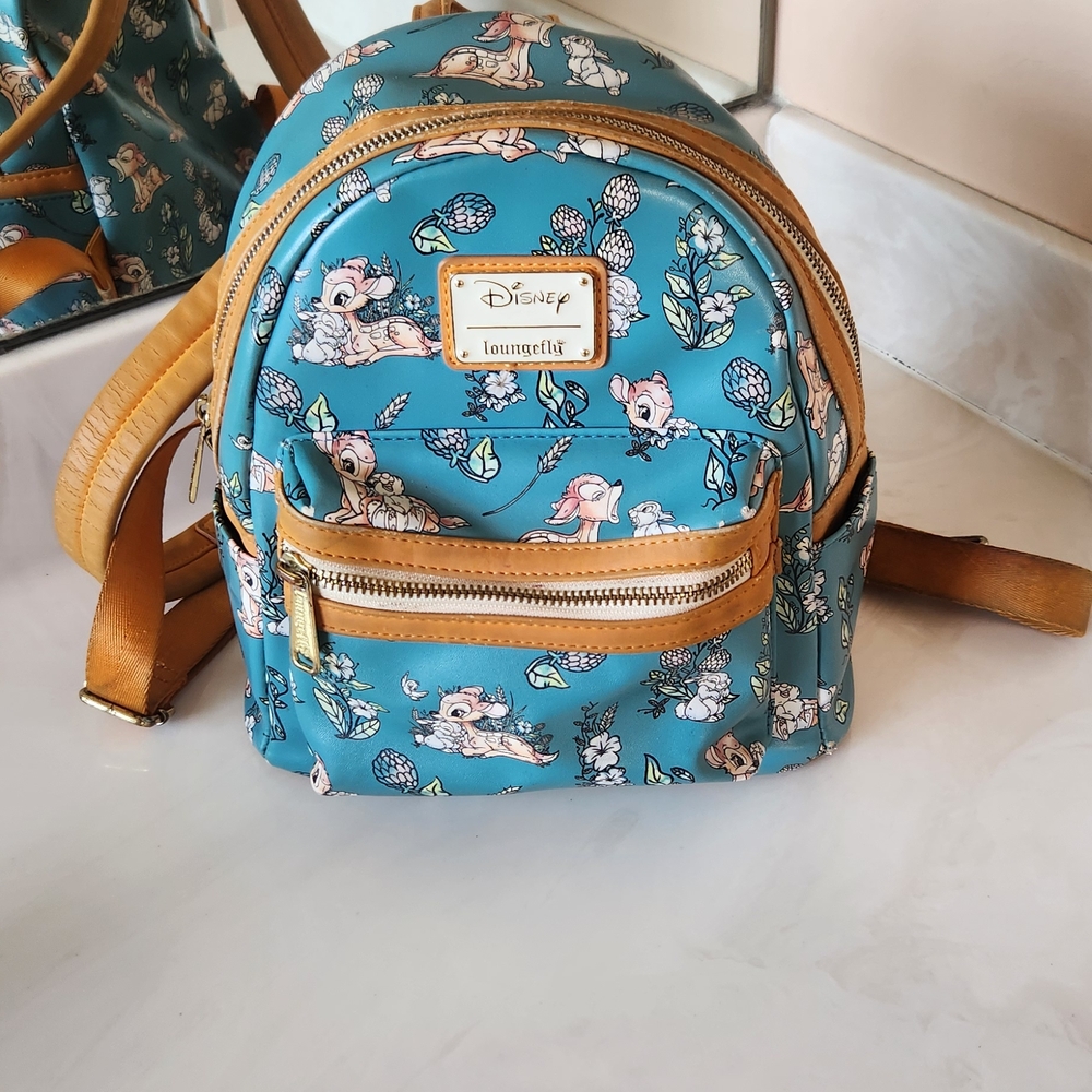 Disney Loungefly Blue Floral Mini Backpack - Picture 1 of 7
